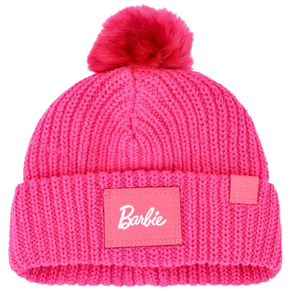 Youth Love Your Melon Pink Barbie Satin Lined Cuffed Knit Hat with Pom