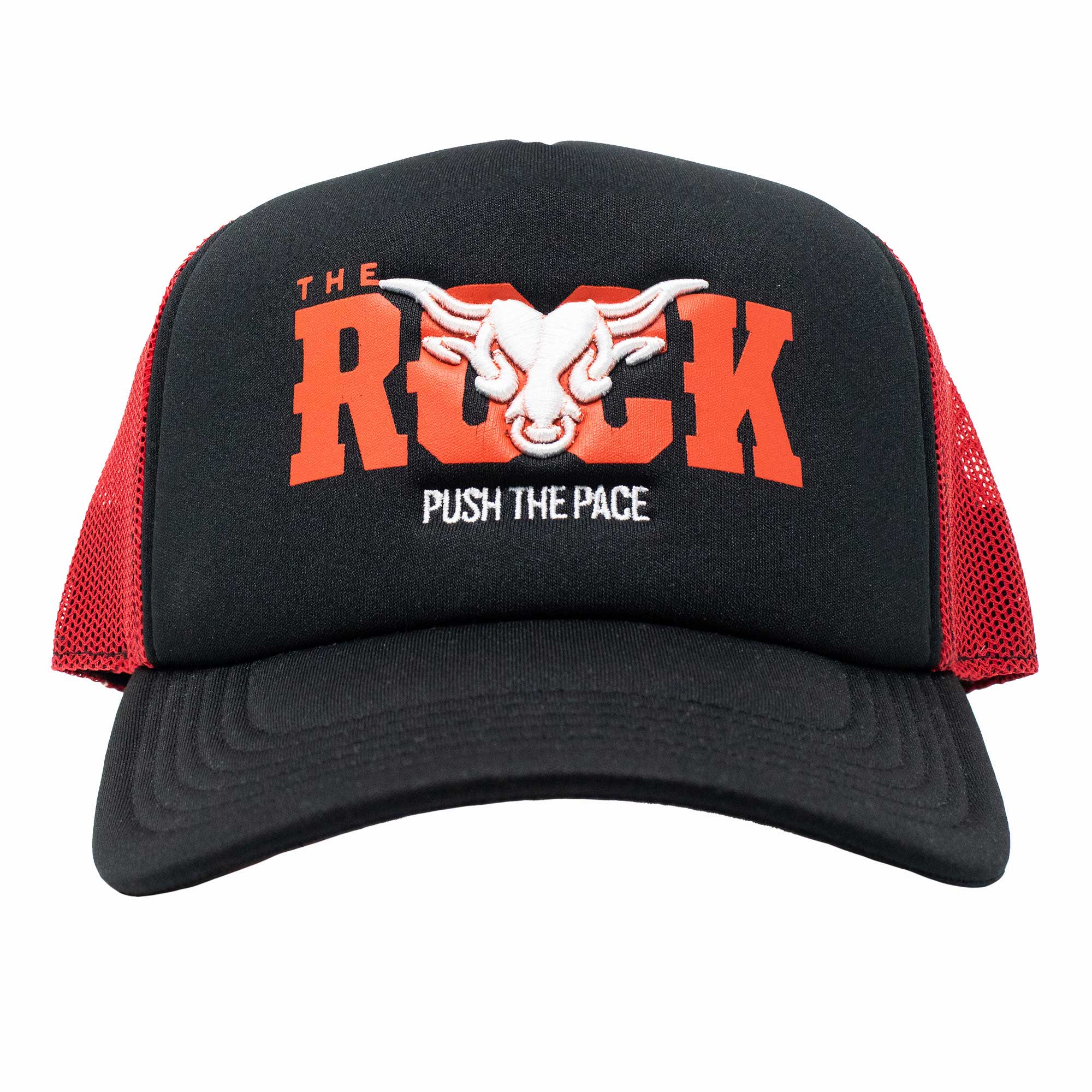 Men's Black The Rock Push The Pace Trucker Adjustable Hat