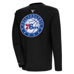 Men's Antigua  Black Philadelphia 76ers Flier Bunker Pullover Sweatshirt