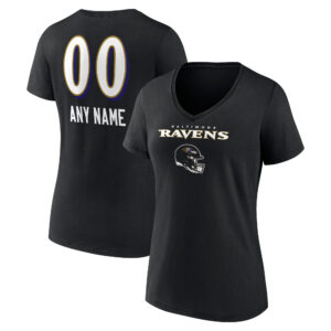 Women's Black Baltimore Ravens Personalized Name & Number Team Wordmark V-Neck T-Shirt