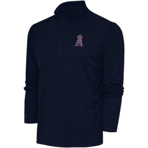 Men's Antigua  Navy Los Angeles Angels Patriotic Tribute Quarter-Zip Pullover Top