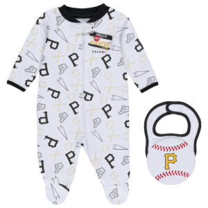 Newborn & Infant WEAR by Erin Andrews White Pittsburgh Pirates Sleep & Play Full-Zip Footed Jumper with Bib