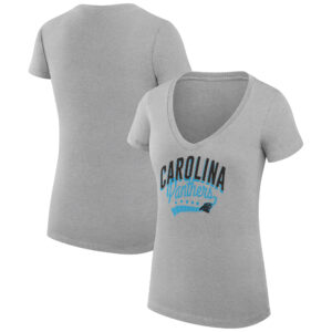Women's G-III 4Her by Carl Banks Heather Gray Carolina Panthers Filigree Logo Lightweight V-Neck Fitted T-Shirt