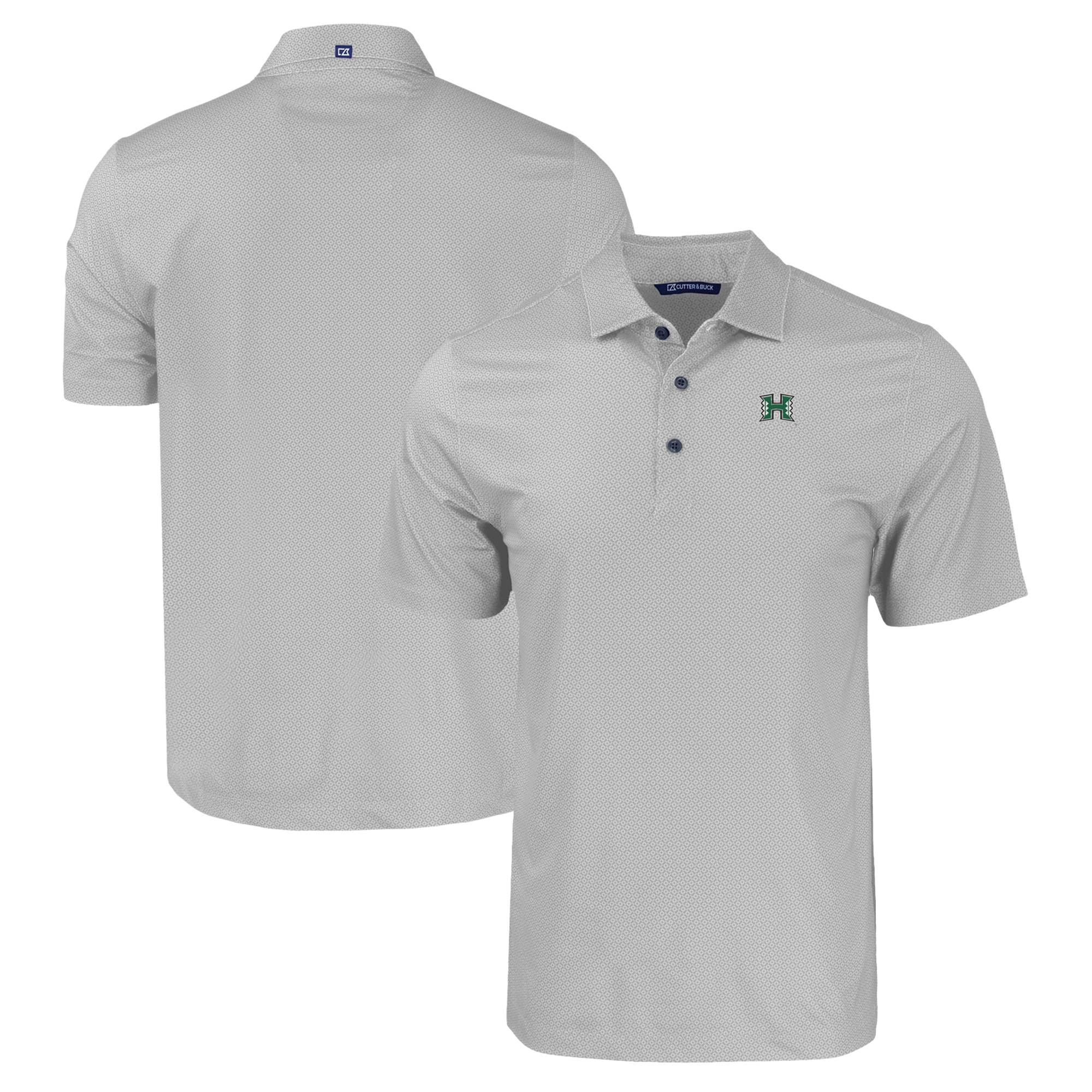 Men's Cutter & Buck Gray Hawaii Rainbow Warriors Pike Eco Tonal Geo Print Stretch Recycled Polo - Image 5