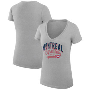 Women's G-III 4Her by Carl Banks Gray Montreal Canadiens Filigree Logo V-Neck Fitted T-Shirt
