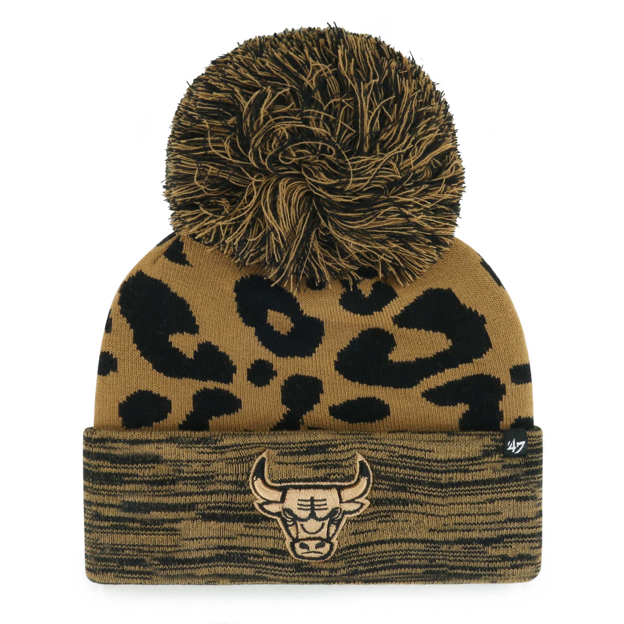 Women's '47 Leopard Chicago Bulls Rosette Cuffed Knit Hat with Pom - Image 4