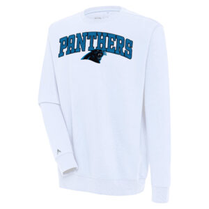 Men's Antigua  White Carolina Panthers Victory Chenille Pullover Sweatshirt
