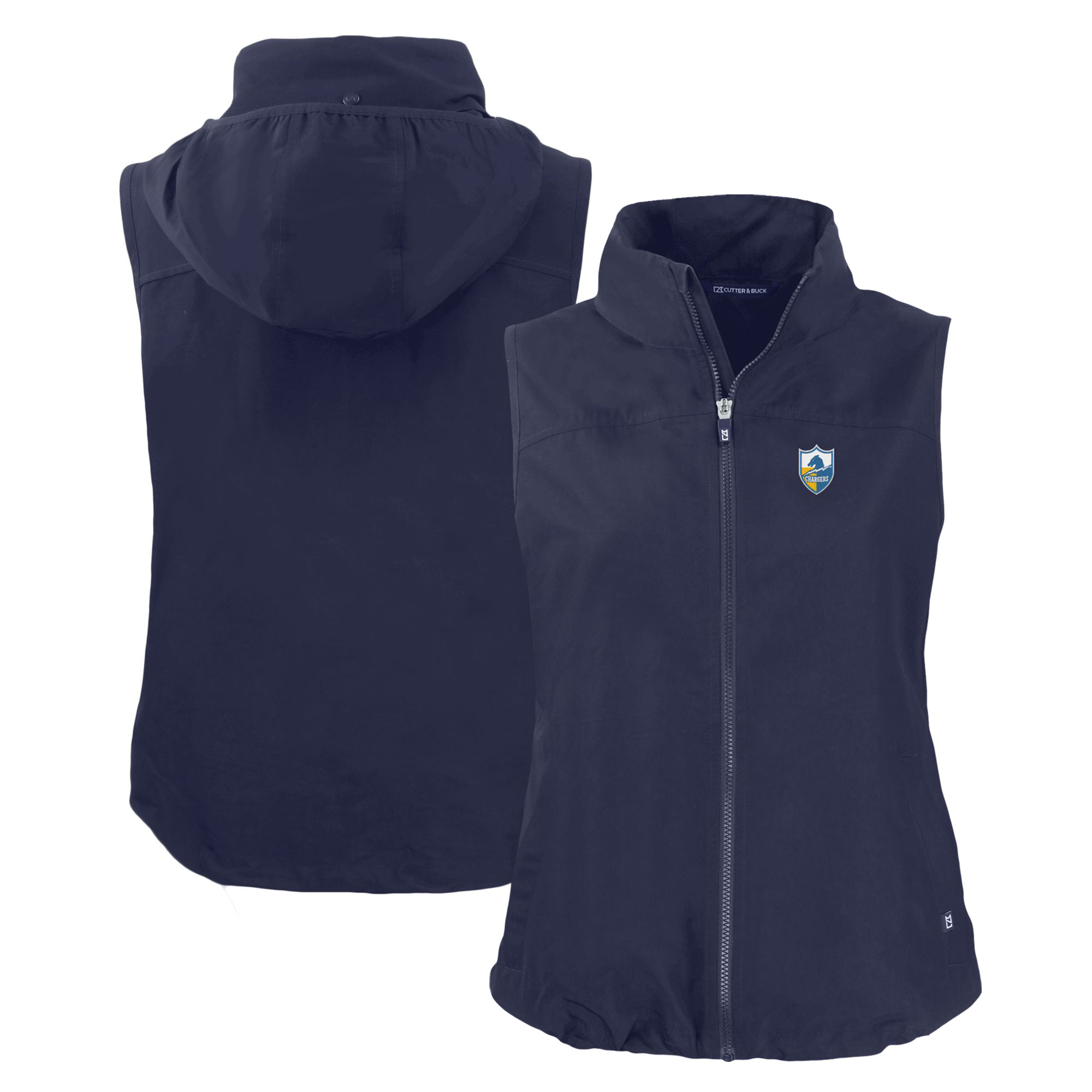 Women's Cutter & Buck Navy Los Angeles Chargers Throwback Charter Eco Full-Zip Vest