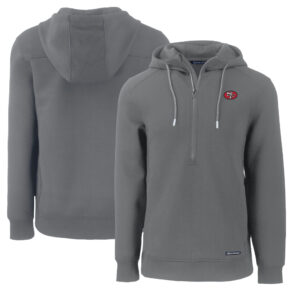 Men's Cutter & Buck Gray San Francisco 49ers Throwback Roam Eco Half-Zip Recycled Pullover Hoodie