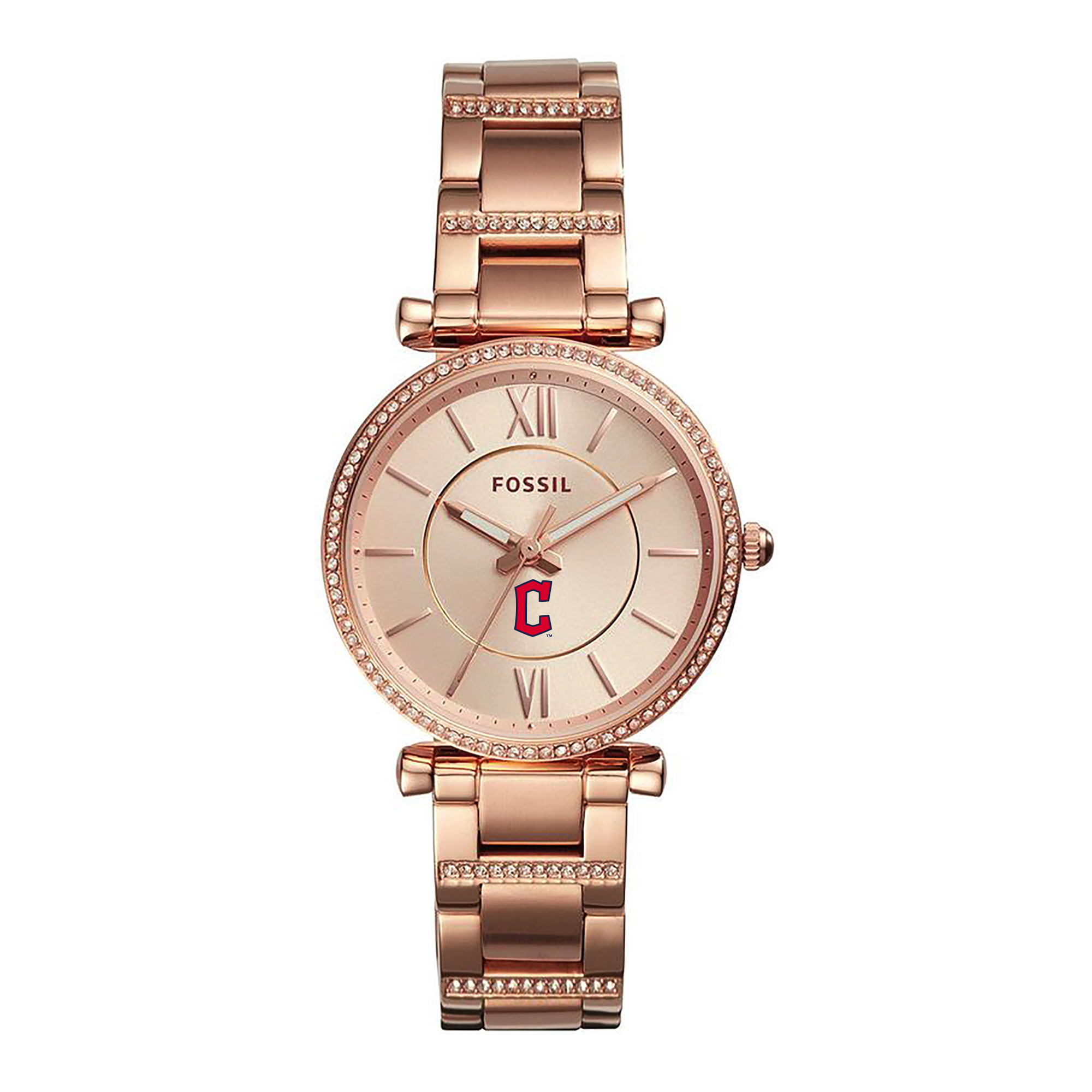 Women's Fossil Rose Gold Cleveland Guardians Carlie Stainless Steel Watch