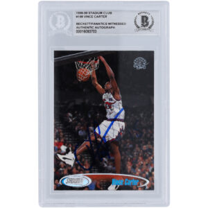 Vince Carter Toronto Raptors Autographed 1998-99 Topps Stadium Club #198 Beckett Fanatics Witnessed Authenticated Rookie Card
