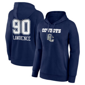 Women's DeMarcus Lawrence Navy Dallas Cowboys Wordmark Player Name & Number Pullover Hoodie