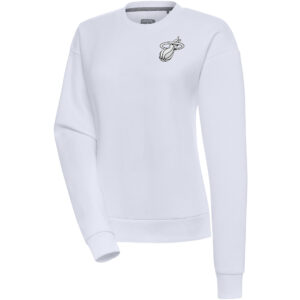 Women's Antigua  White Miami Heat Brushed Metallic Victory Pullover Sweatshirt