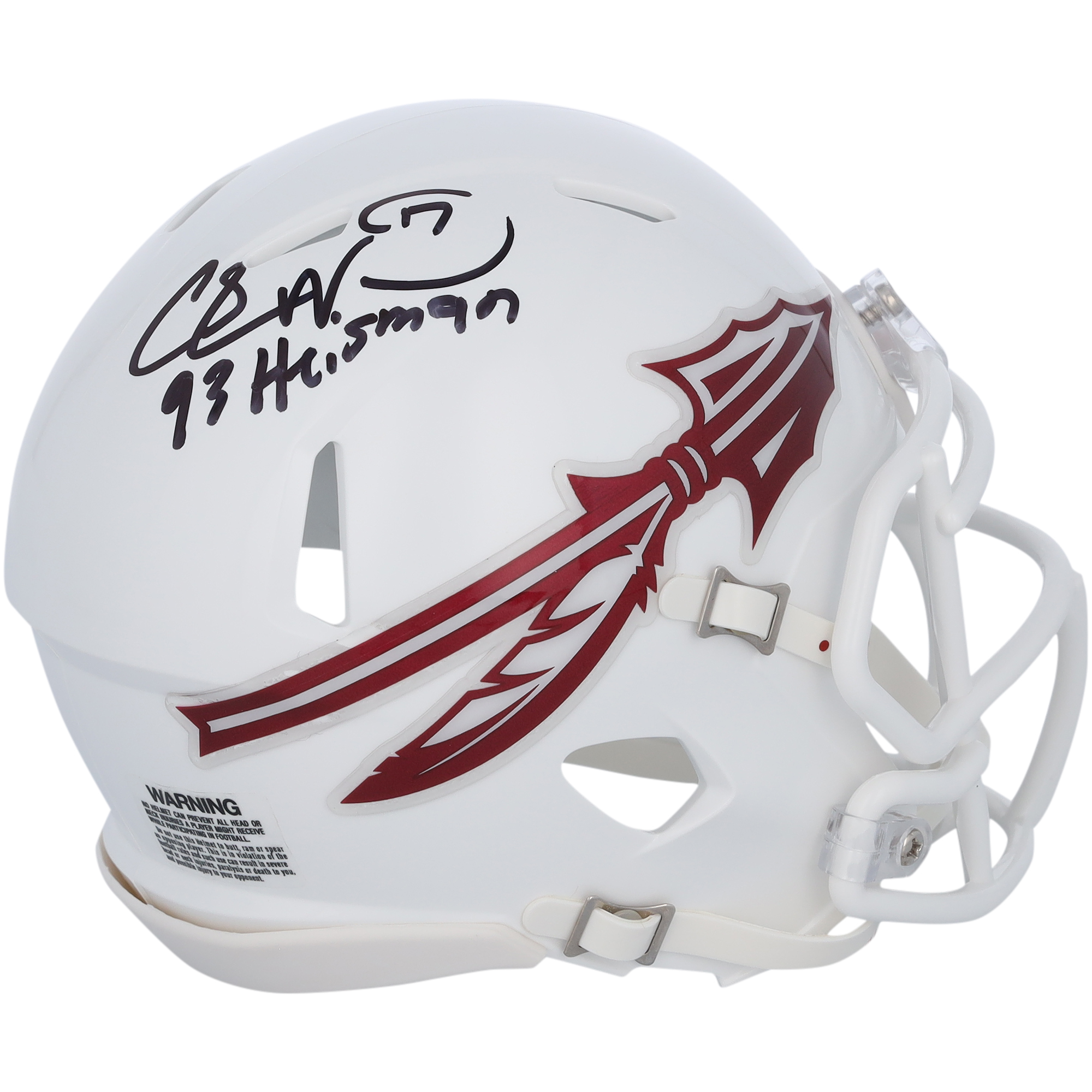 Charlie Ward Florida State Seminoles Autographed Riddell White Alternate Speed Mini Helmet with "93 Heisman" Inscription - Image 2