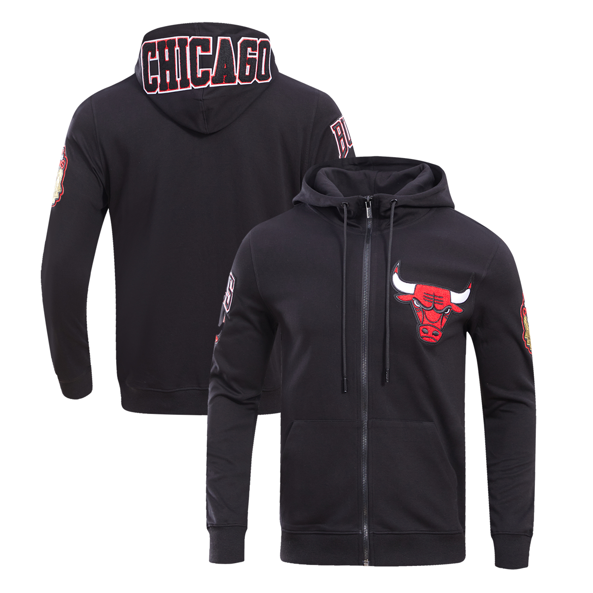Men's Pro Standard Black Chicago Bulls Classic Chenille Double Knit Full-Zip Pullover Hoodie - Image 5