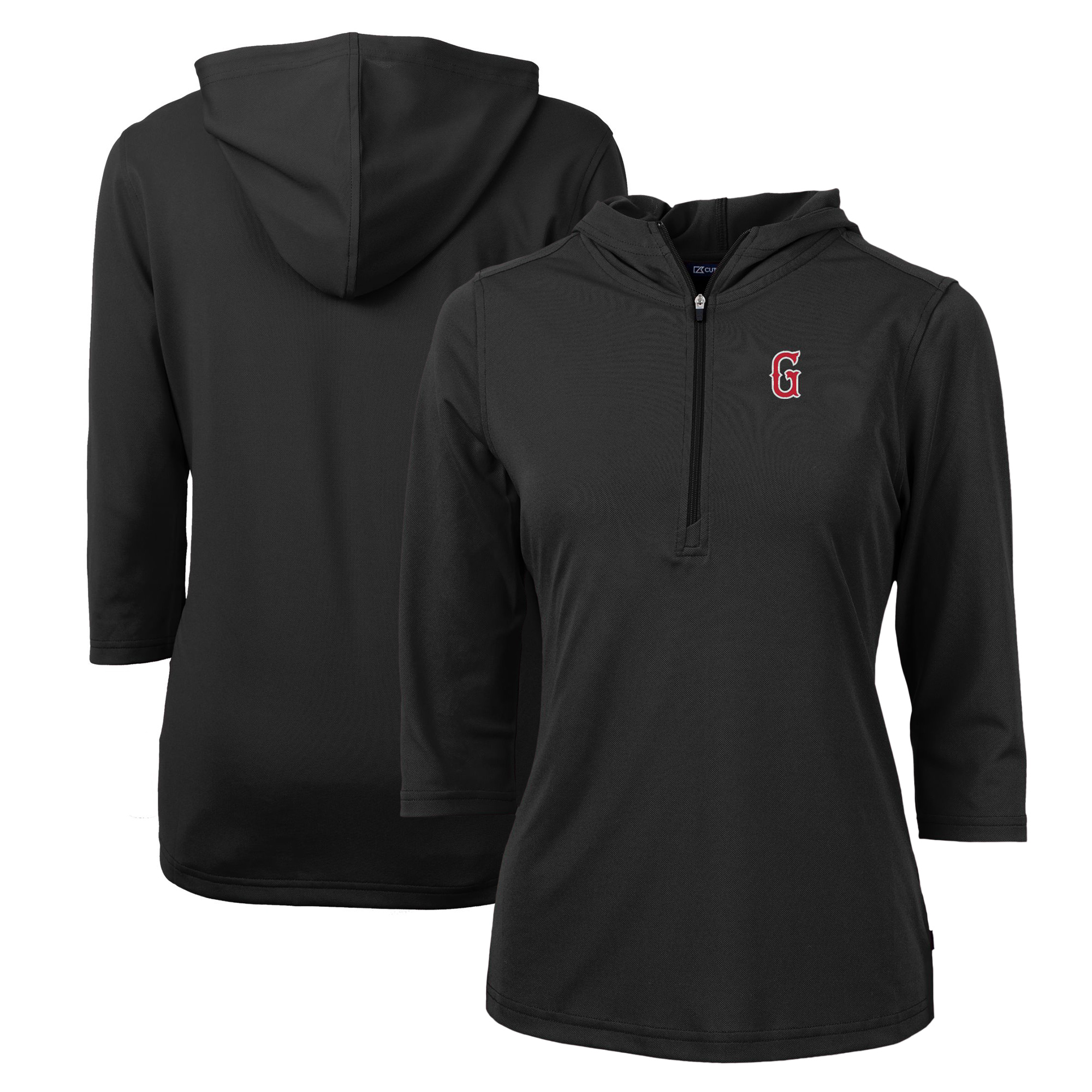 Women's Cutter & Buck Black Greenville Drive Virtue Eco Pique Recycled 3/4-Sleeve Half-Zip Pullover Hoodie - Image 2