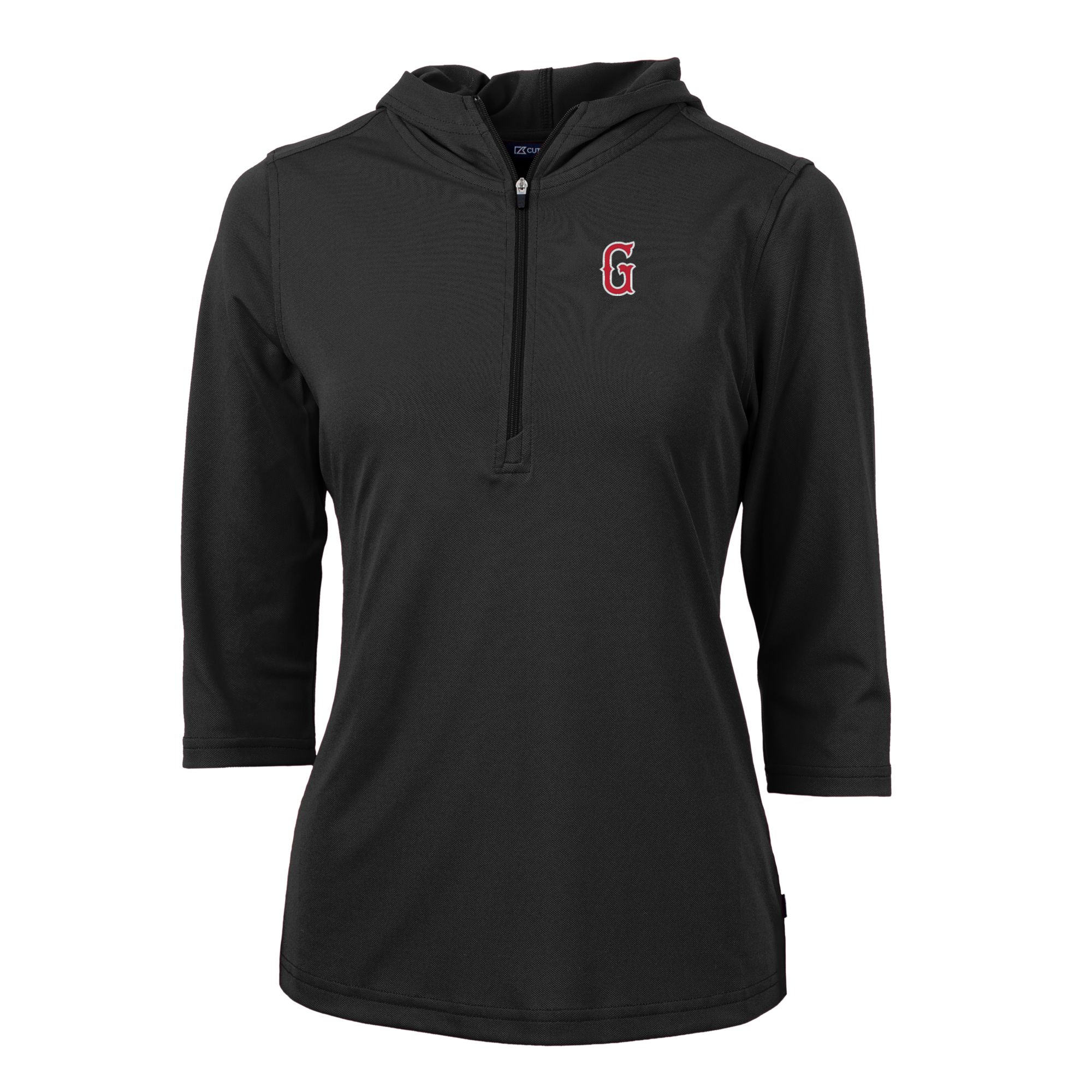 Women's Cutter & Buck Black Greenville Drive Virtue Eco Pique Recycled 3/4-Sleeve Half-Zip Pullover Hoodie - Image 6
