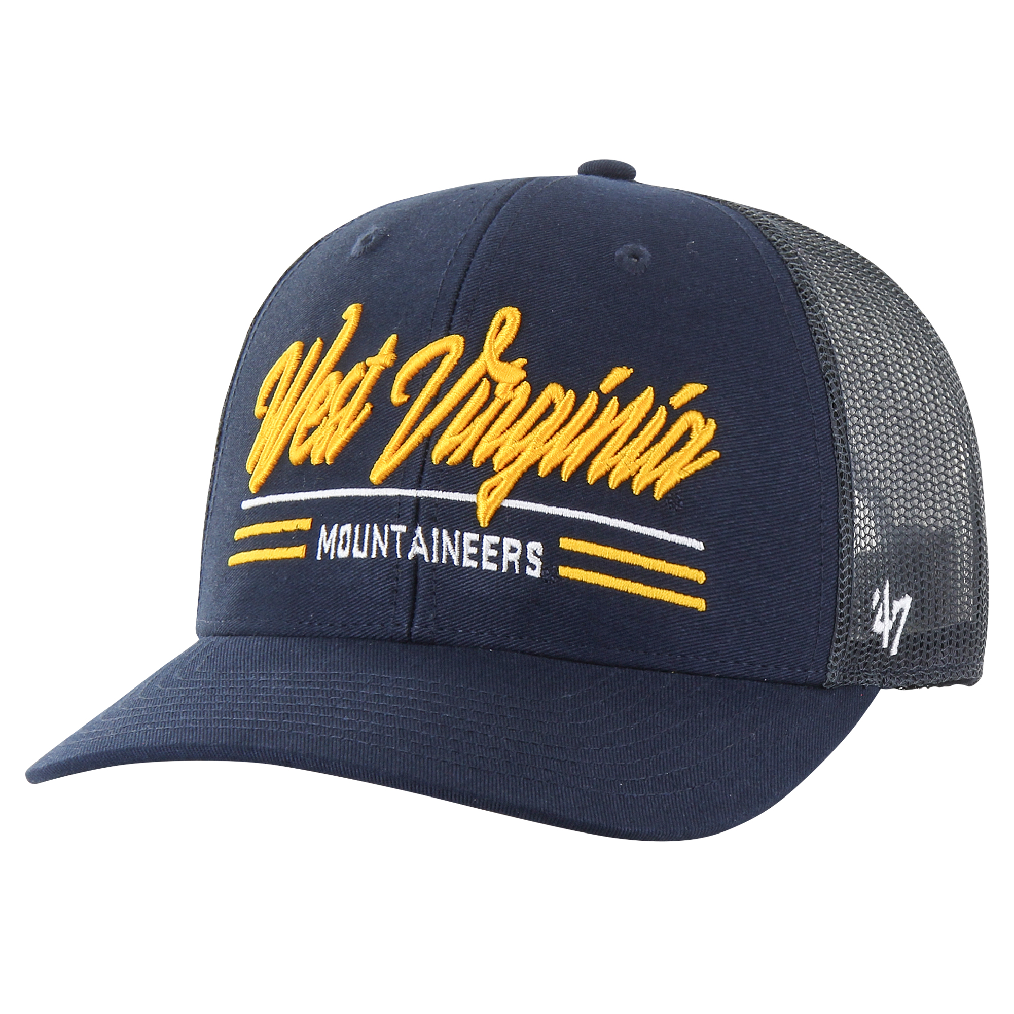 Men's '47 Navy West Virginia Mountaineers Garner Trucker Adjustable Hat - Image 8