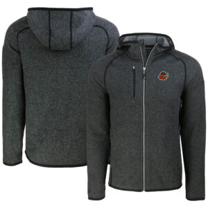 Men's Cutter & Buck Heather Charcoal Rochester Red Wings Mainsail Raglan Full-Zip Hoodie