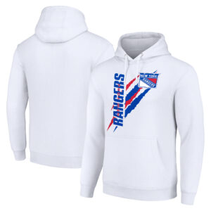 Men's Starter  White New York Rangers Color Scratch Fleece Pullover Hoodie