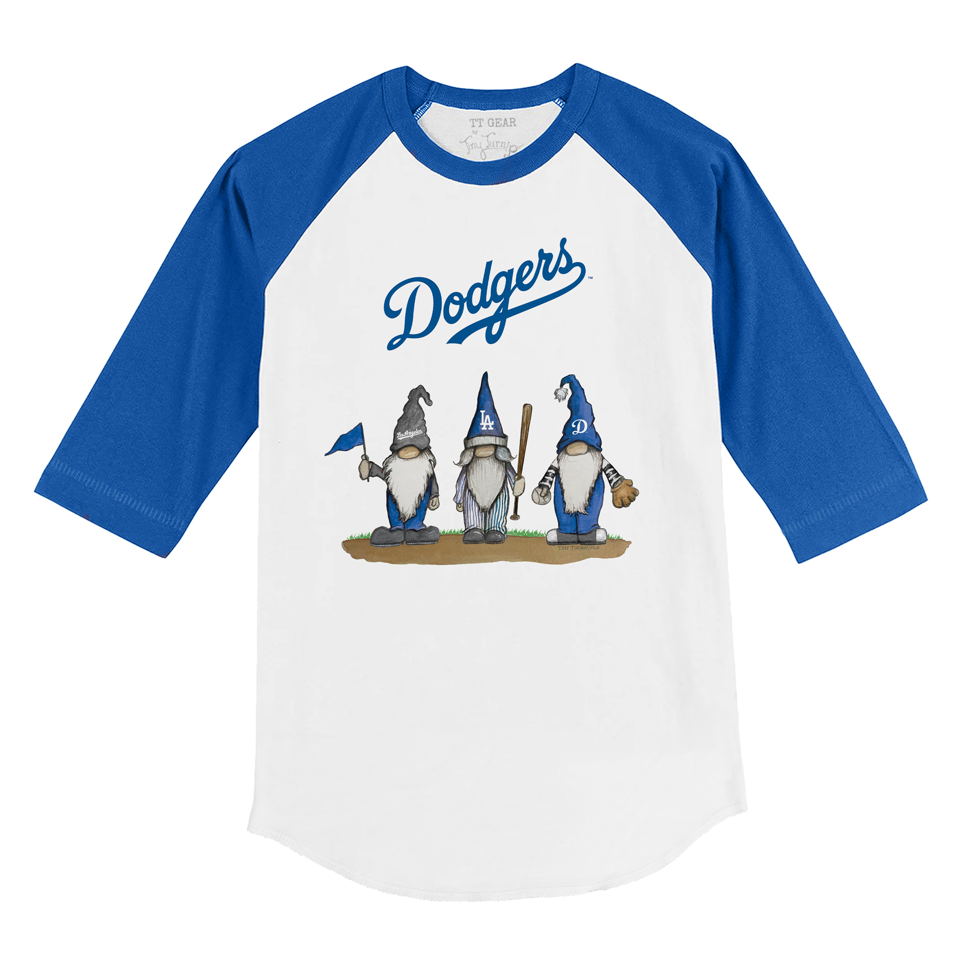 Youth Tiny Turnip White/Royal Los Angeles Dodgers Gnomes 3/4-Sleeve Raglan T-Shirt - Image 3