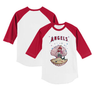 Youth Tiny Turnip White/Red Los Angeles Angels Mermaid 3/4-Sleeve Raglan T-Shirt