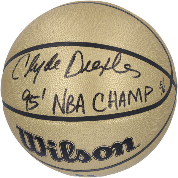 Clyde Drexler Houston Rockets Autographed Wilson Alliance Series Gold Edition Basketball with "95 NBA Champ" Inscription - Limited Edition of 6