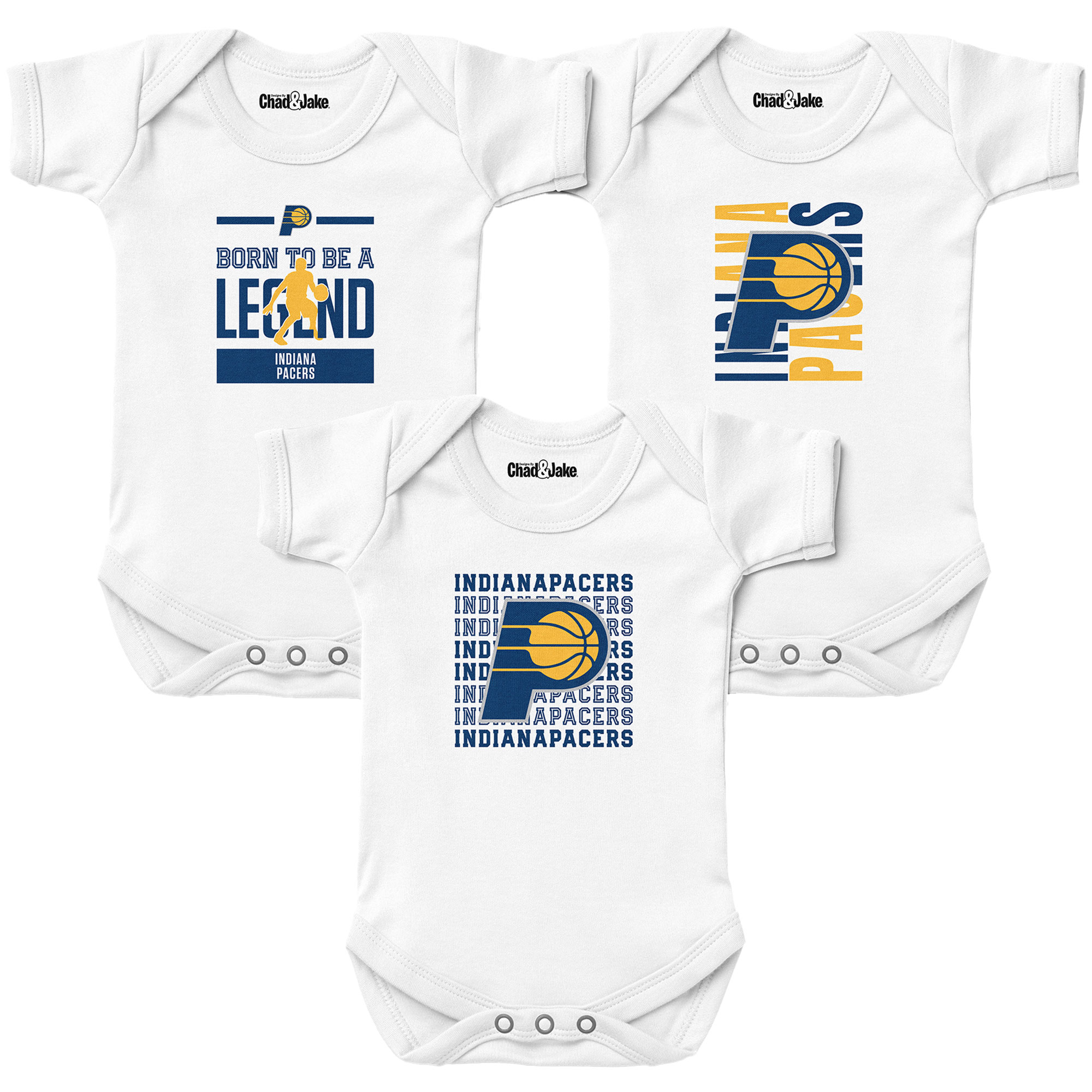 Newborn & Infant Chad & Jake White Indiana Pacers 3-Pack Bodysuit Set - Image 2