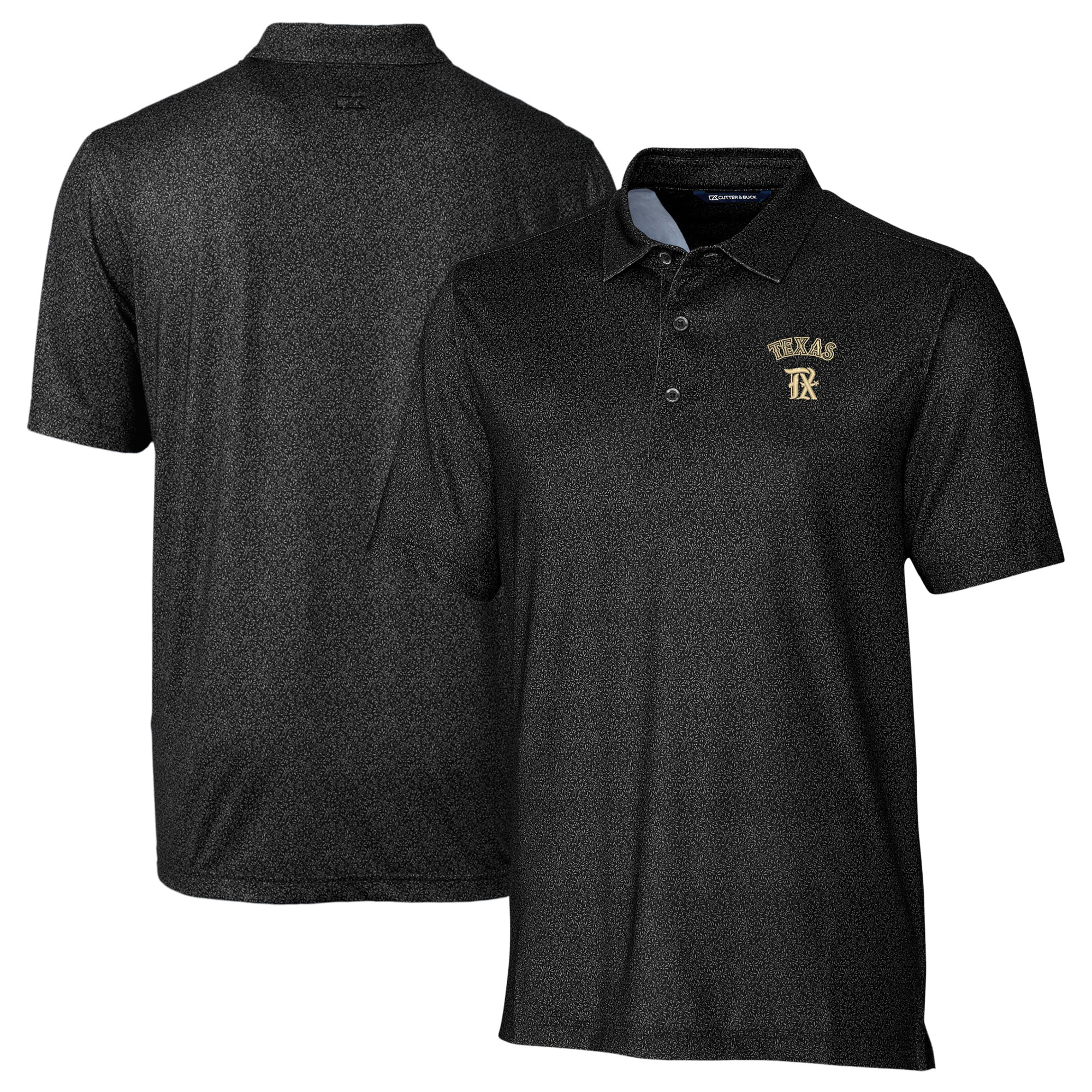 Men's Cutter & Buck Black Texas Rangers City Connect Pike Micro Floral Stretch Polo