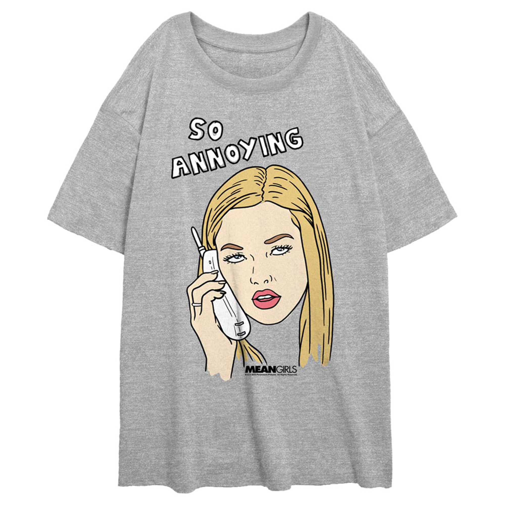 Women's Mad Engine Heather Gray Mean Girls So Annoying Sketch Oversized Graphic T-Shirt