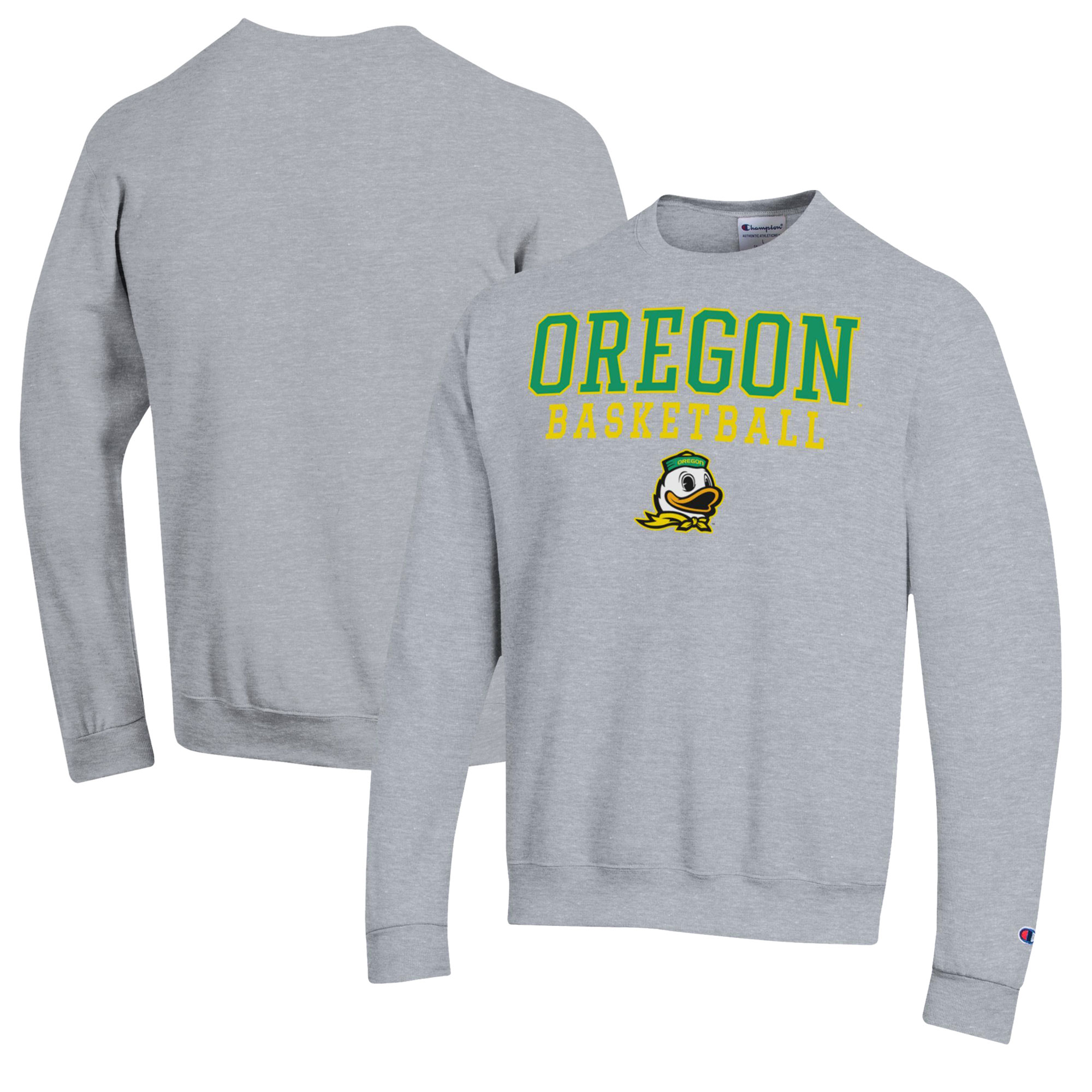 Men's Champion Heather Gray Oregon Ducks Basketball Stack Pullover Crewneck Sweatshirt - Image 8
