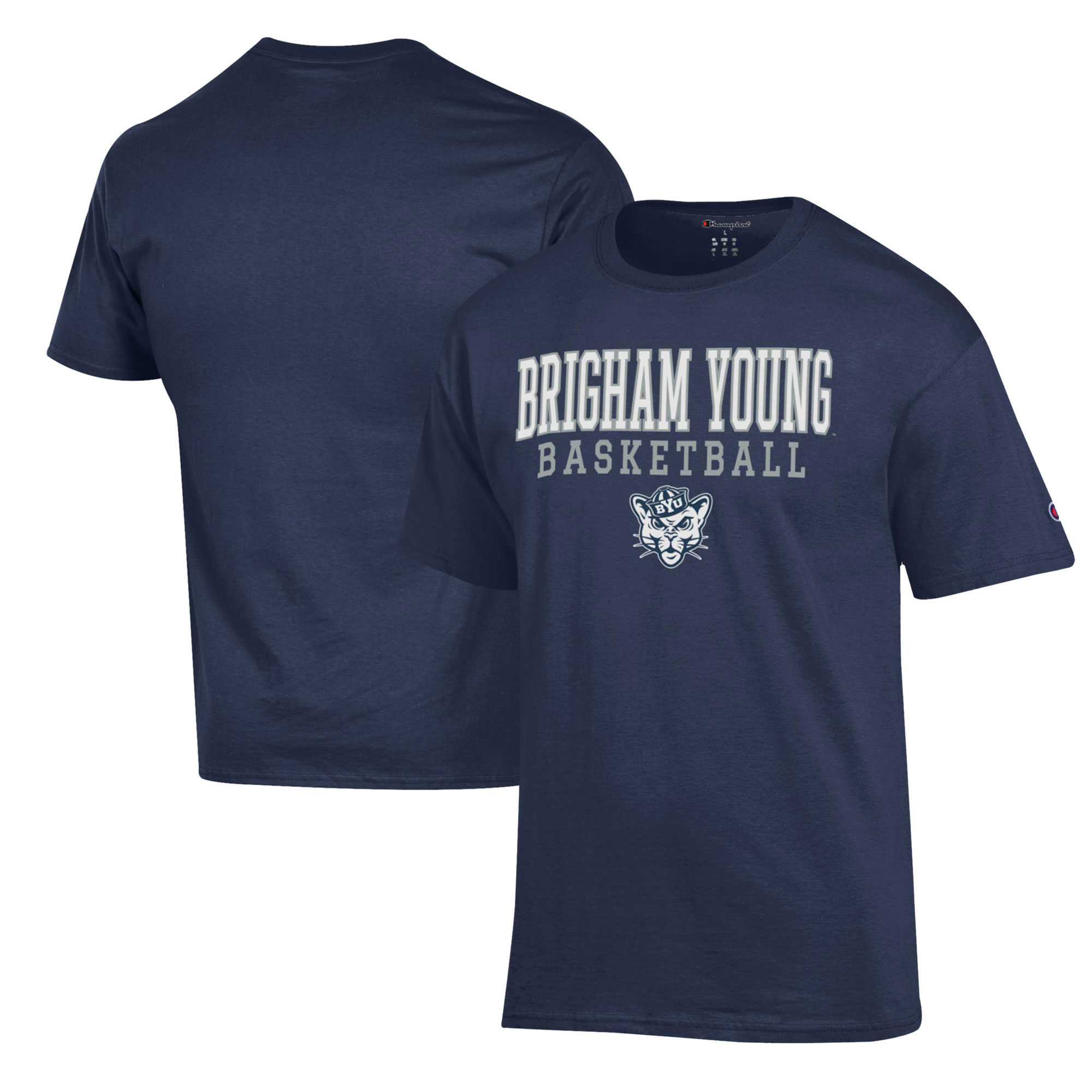 Men's Champion Navy BYU Cougars Basketball Stack T-Shirt