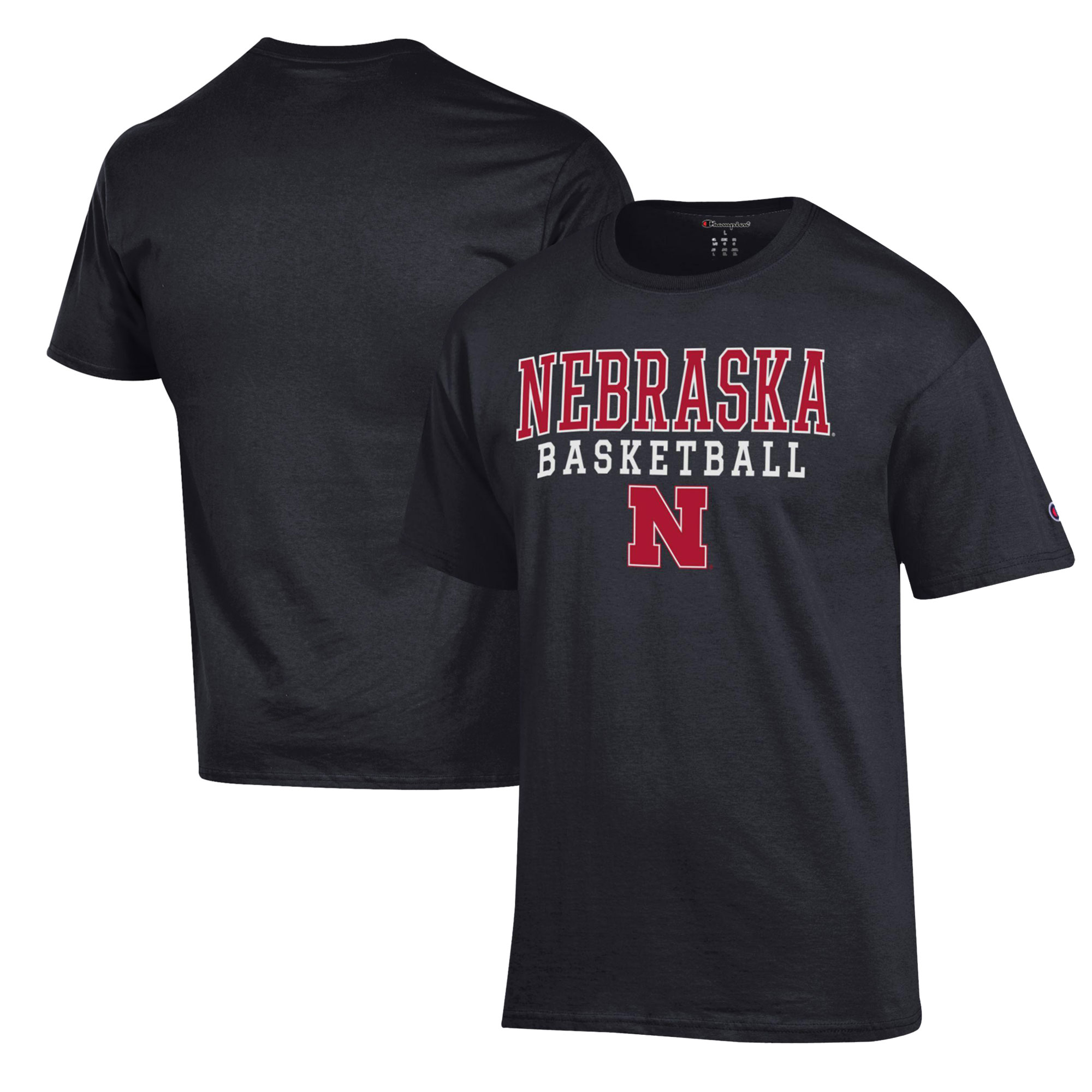Men's Champion Black Nebraska Huskers Basketball Stack T-Shirt - Image 2