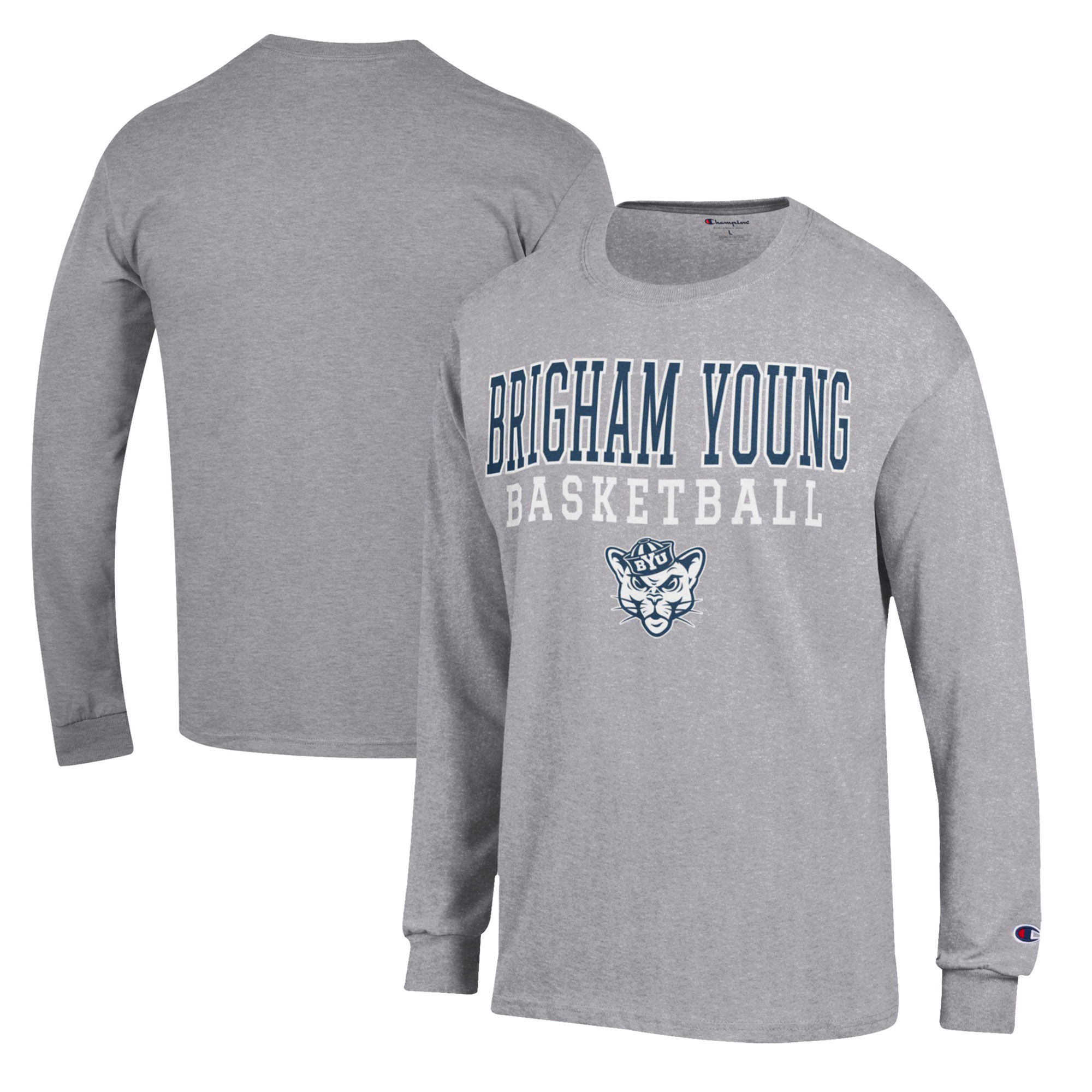 Men's Champion Heather Gray BYU Cougars Basketball Stack Long Sleeve T-Shirt