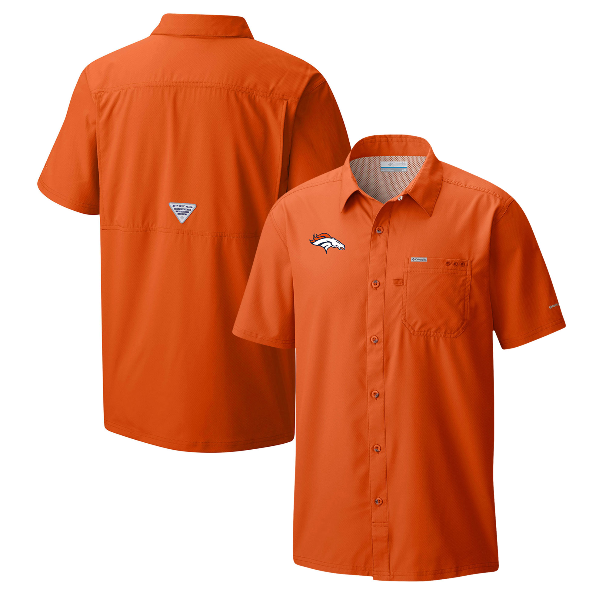 Men's Columbia Orange Denver Broncos Slack Tide Omni-Wick Button-Up Camp Shirt
