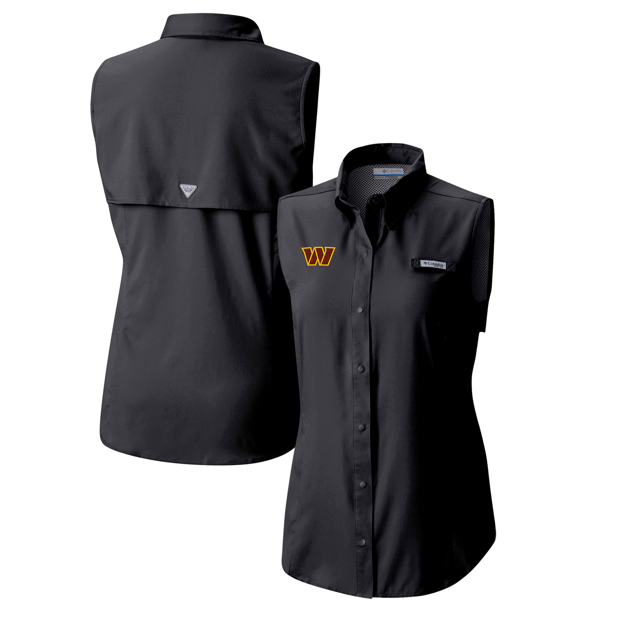 Women's Columbia Black Washington Commanders PFG Tamiami Omni-Shade Sleeveless Button-Up Shirt