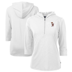 Women's Cutter & Buck White Minnesota Golden Gophers Vault DryTec Virtue Eco Pique Recycled 3/4-Sleeve Half-Zip Pullover Hoodie