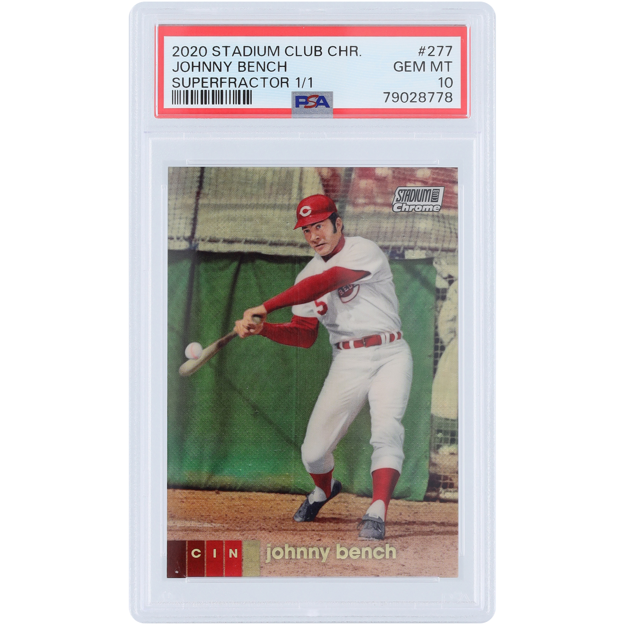 Johnny Bench Cincinnati Reds 2020 Topps Stadium Club Chrome Superfractor #277 #1/1 PSA Authenticated 10 Card - Image 2