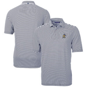 Men's Cutter & Buck  Navy ETSU Buccaneers Vault DryTec Virtue Eco Pique Stripe Recycled Polo