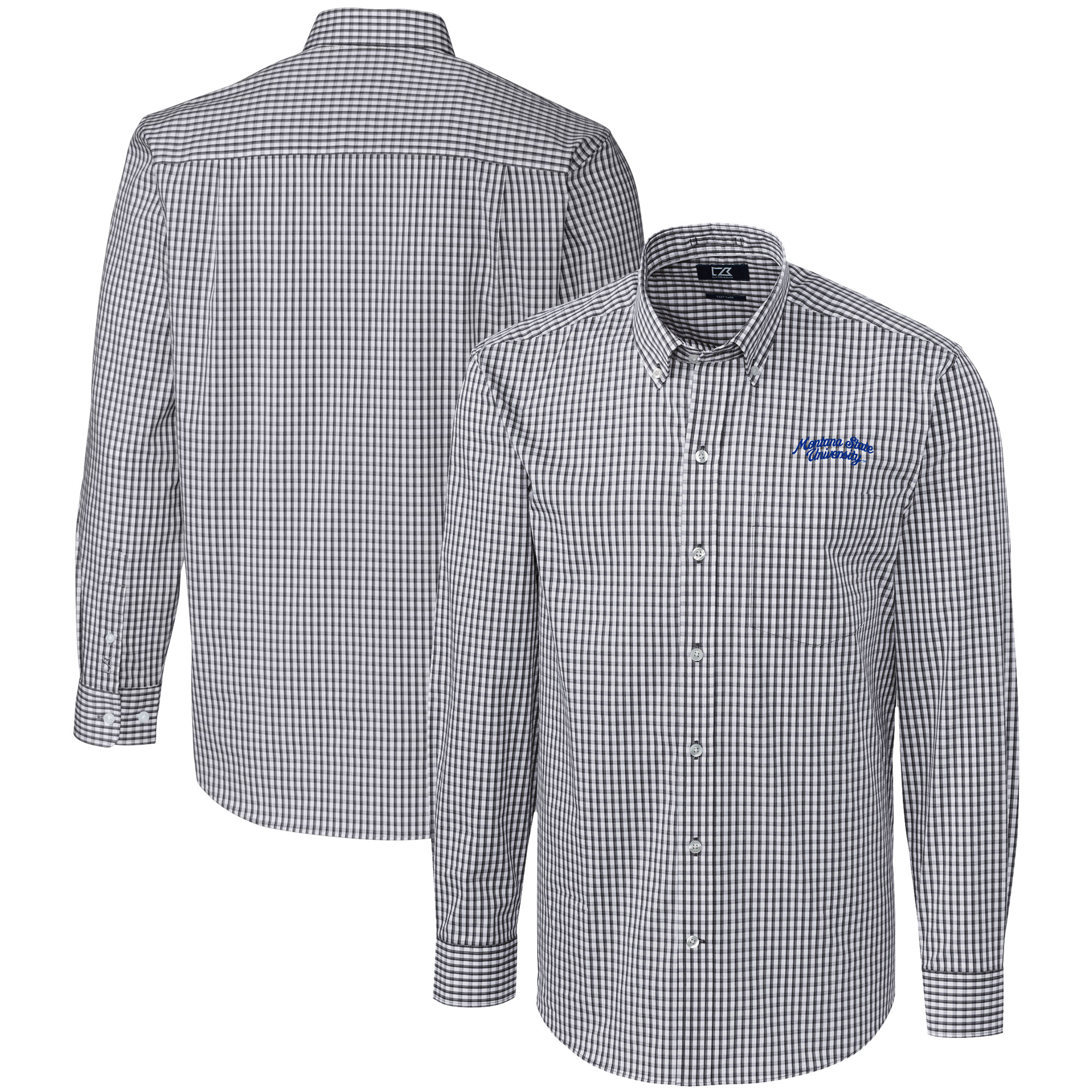 Men's Cutter & Buck Charcoal Montana State Bobcats Vault Easy Care Stretch Gingham Long Sleeve Dress Shirt - Image 2