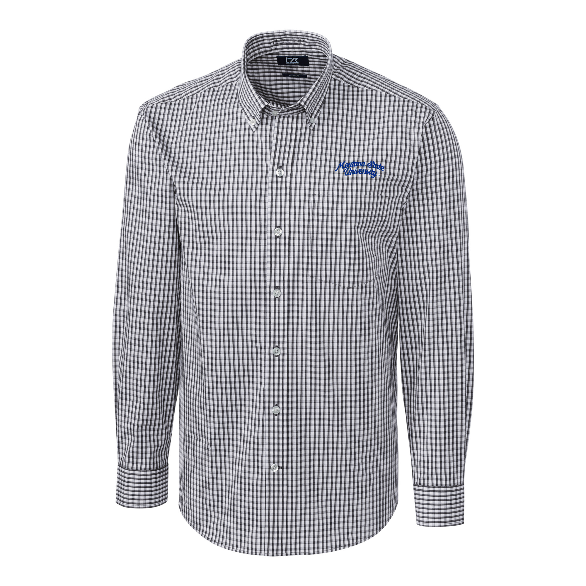 Men's Cutter & Buck Charcoal Montana State Bobcats Vault Easy Care Stretch Gingham Long Sleeve Dress Shirt - Image 6
