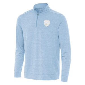 Men's Antigua Light Blue Sporting Kansas City White Logo Bright Quarter-Zip Pullover Top