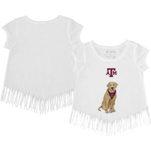 Girls Youth Tiny Turnip White Texas A&M Aggies Yellow Labrador Retriever Fringed T-Shirt