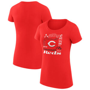 Women's G-III 4Her by Carl Banks Red Cincinnati Reds Collage Team Graphic Crew Neck Fitted T-Shirt