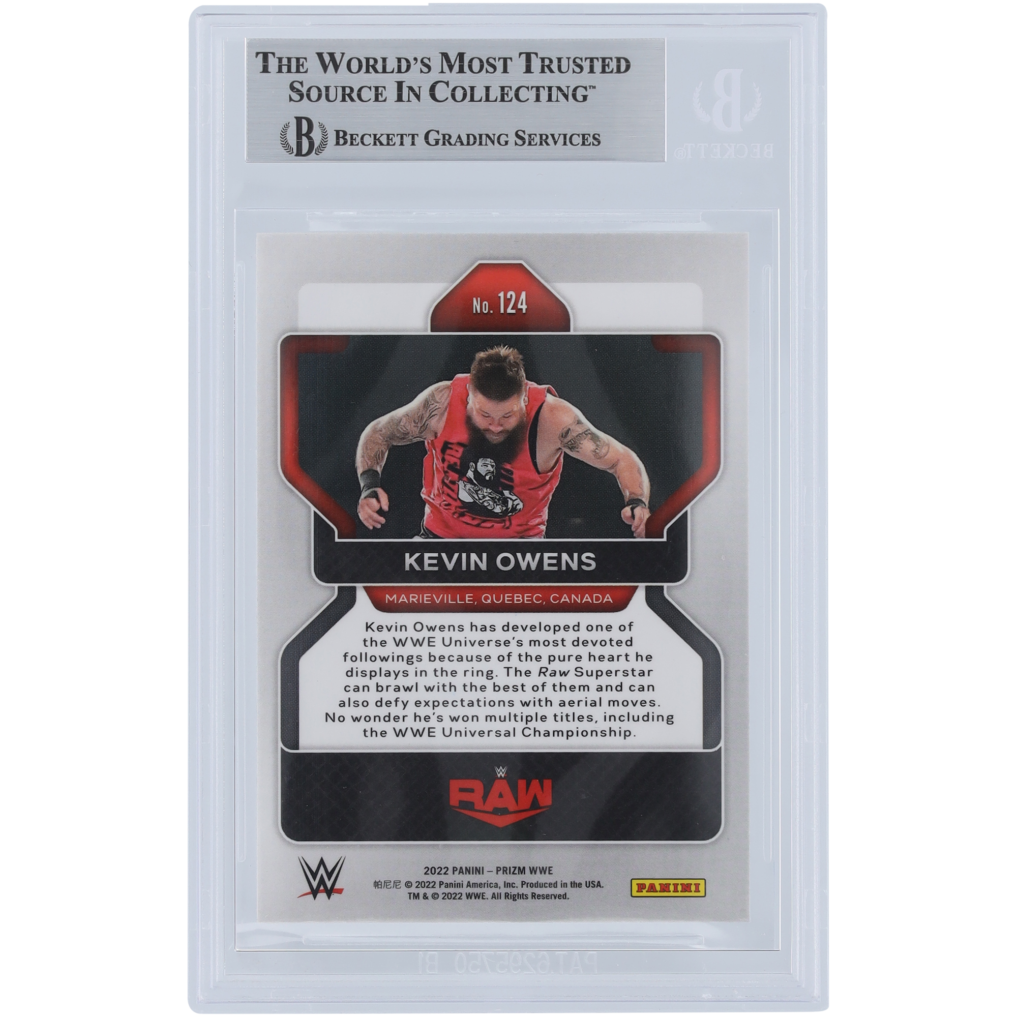 Kevin Owens WWE Autographed 2022 Panini Prizm #124 Beckett Fanatics Witnessed Authenticated Card - Image 3