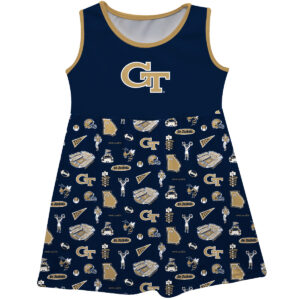Girls Youth Vive La Fete  Navy Georgia Tech Yellow Jackets Impressions Artwork Tank Top Dress