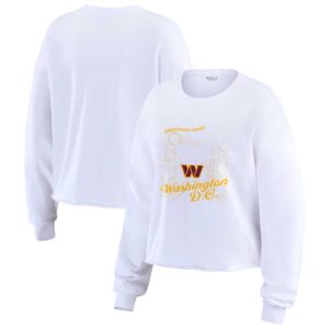 Women's WEAR by Erin Andrews White Washington Commanders Postcard Cropped Long Sleeve Top