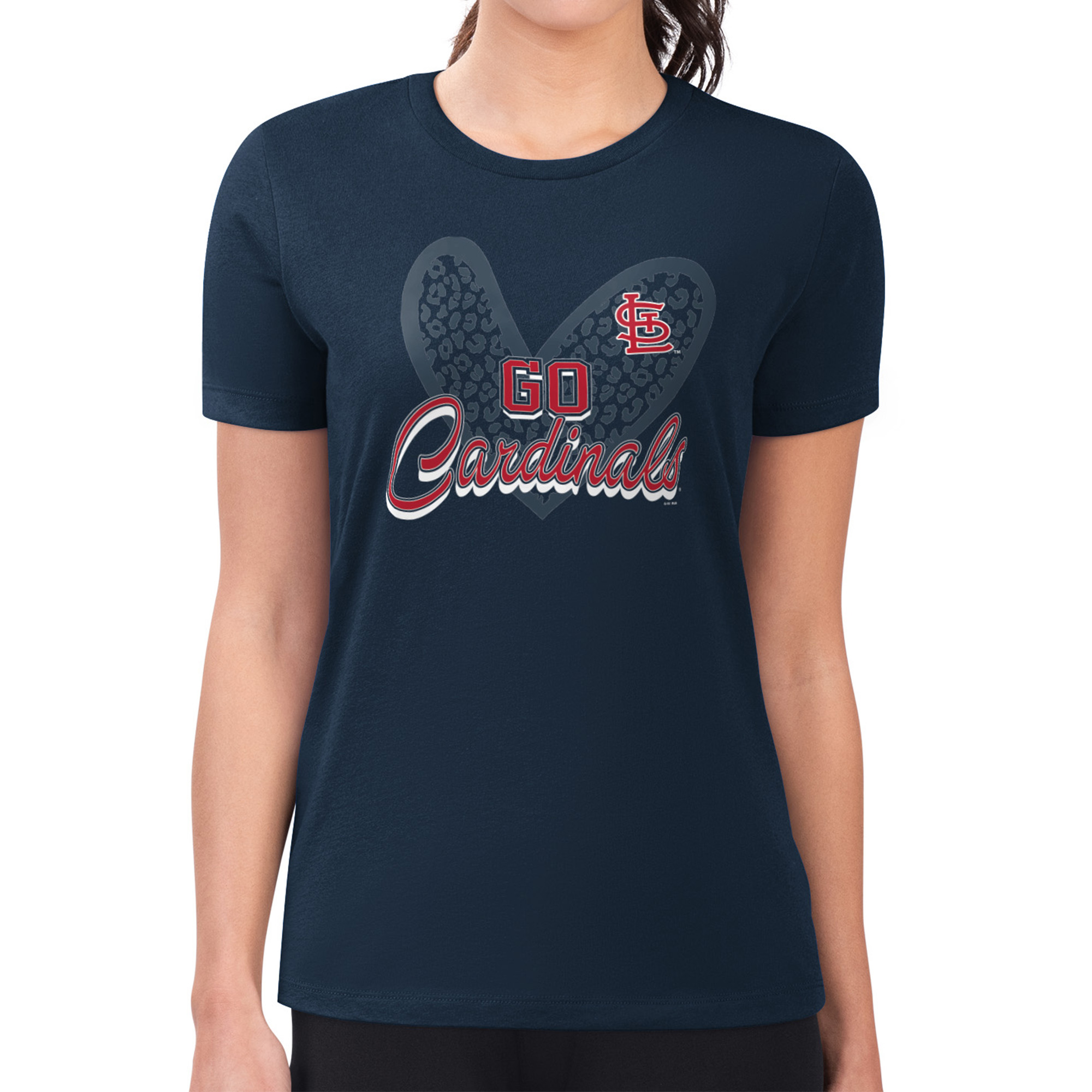 Women's G-III 4Her by Carl Banks Navy St. Louis Cardinals Leopard Heart Fitted T-Shirt