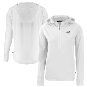 Women's Cutter & Buck  White Miami Dolphins Daybreak Eco Recycled Half-Zip Hoodie