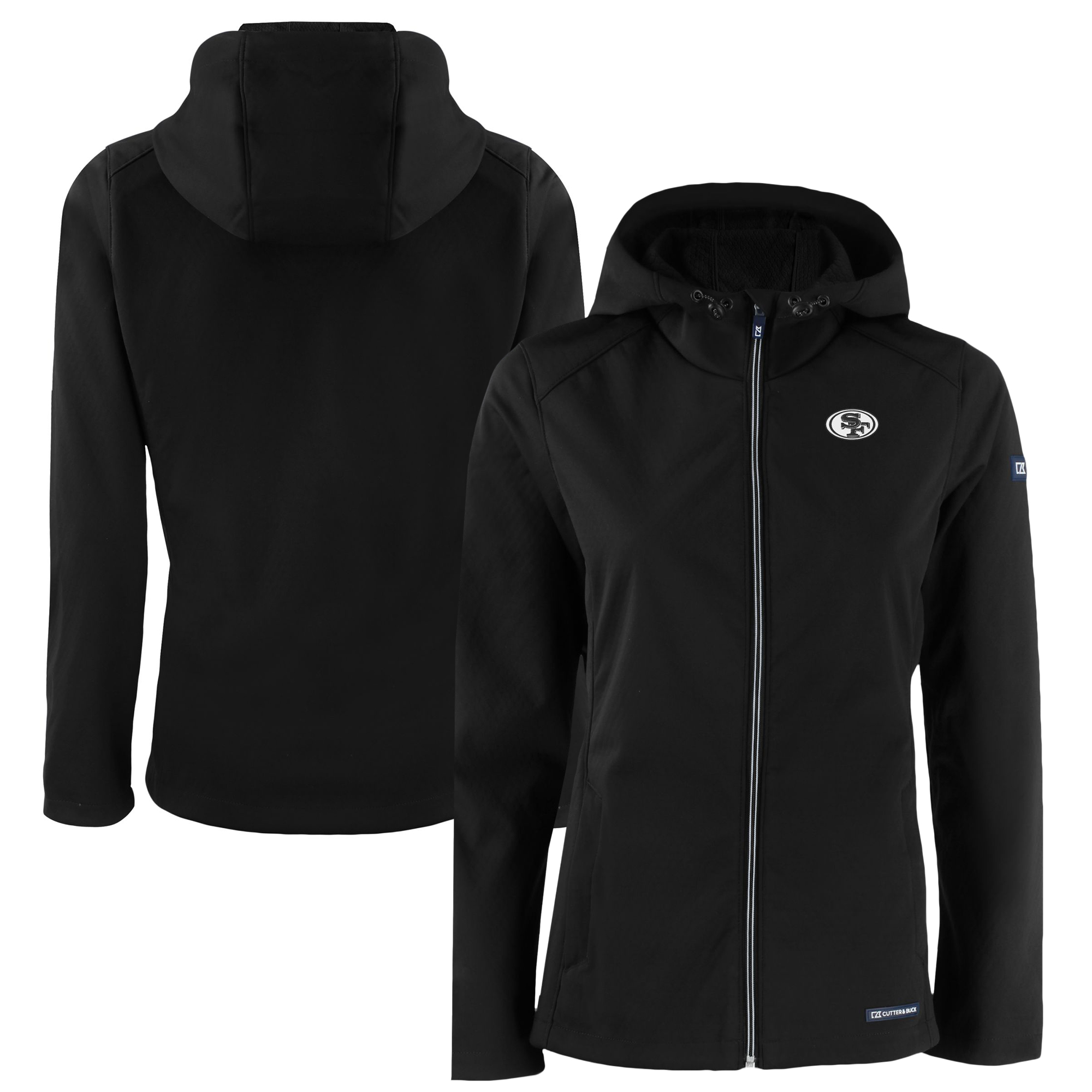 Women's Cutter & Buck Black San Francisco 49ers Evoke Eco Softshell Recycled Full-Zip Hoodie Jacket - Image 2